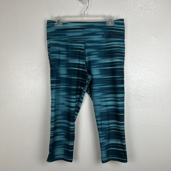 Nike Leggings Women Large Green Striped Legend Pant Dri-Fit Cropped Activewear - Picture 12 of 13